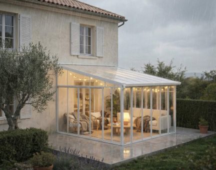 Véranda SanRemo 3.8X4.4 Structure en Aluminium blanc et panneaux hybrides