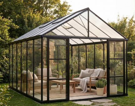 Serre de jardin Aria 14m² - aluminium Structure noir & Polycarbonate transparent cristallin