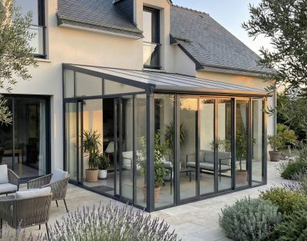 Véranda SanRemo 3.8X4.4 Structure en Aluminium grise et panneaux hybrides