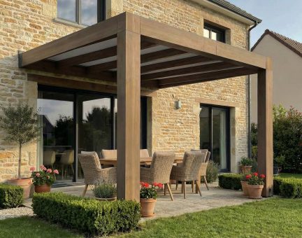 Pergola Helsinki en bois de cèdre 3 x 3.4 - Panneaux Solar Control