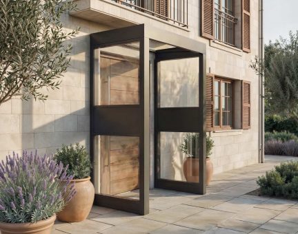 Marquise de porte Sophia 96 x 160 cm 2 Side Walls Structure Grise, Panneaux Transparent