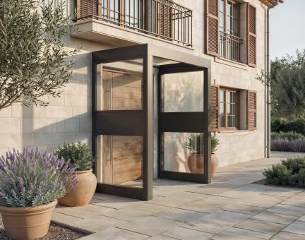 Marquise de porte Sophia 96 x 160 cm 2 Side Walls Structure Grise, Panneaux Transparent