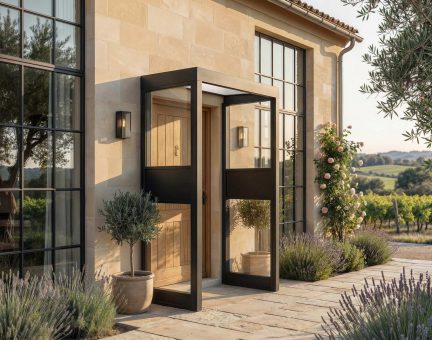 Marquise de porte Sophia 96 x 160 cm 2 Side Walls Structure Grise, Panneaux Blanc Translucide