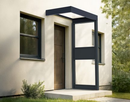 Marquise de porte Sophia 96 x 160 cm Side Walls Structure Grise, Panneaux Transparent