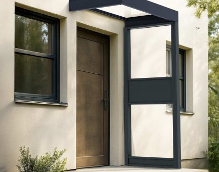 Marquise de porte Sophia 96 x 160 cm Side Walls Structure Grise, Panneaux Transparent