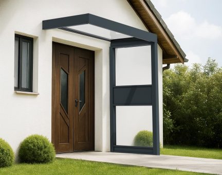 Marquise de porte Sophia 96 x 215 cm Side Walls Structure Grise, Panneaux Transparent