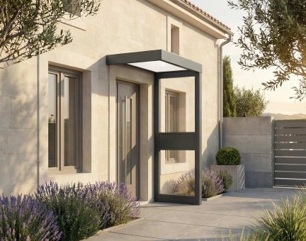 Marquise de porte Sophia 96 x 160 cm Side Walls Structure Grise, Panneaux Blanc Translucide