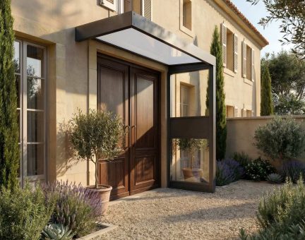 Marquise de porte Sophia 96 x 215 cm Side Walls Structure Grise, Panneaux Blanc Translucide