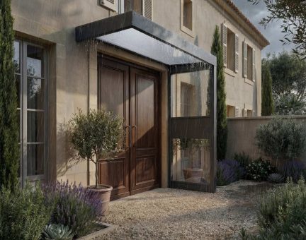 Marquise de porte Sophia 96 x 215 cm Side Walls Structure Grise, Panneaux Blanc Translucide