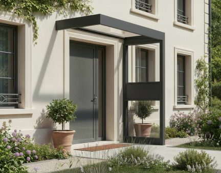 Marquise de porte Sophia 96 x 215 cm Side Walls Structure Grise, Panneaux Transparent