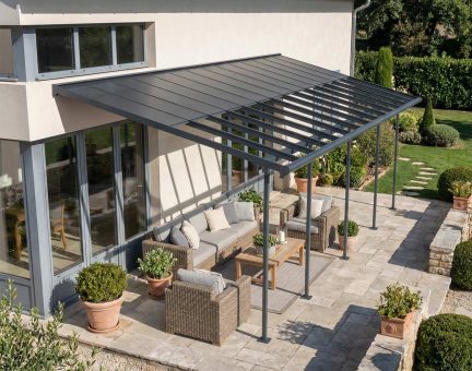 Pergola Sierra Cabrio 3X8.6 - Structure en Aluminium gris et panneaux Opaque Gris