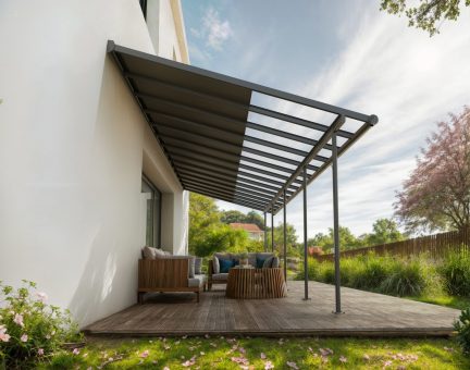 Pergola Sierra Cabrio 3X8.6 - Structure en Aluminium gris et panneaux Opaque Gris