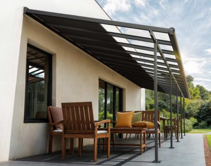 Pergola Sierra Cabrio 3X9.7 - Structure en Aluminium gris et panneaux Opaque Gris