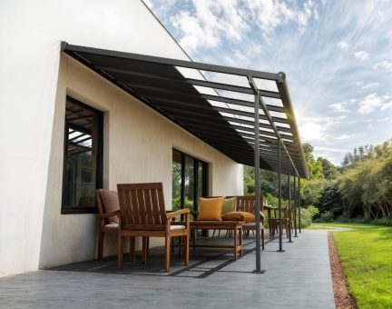 Pergola Sierra Cabrio 3X10.5 - Structure en Aluminium gris et panneaux Opaque Gris