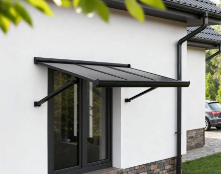 Marquise de porte Augustine 90.5 cm x 111 cm Structure Noire, Panneaux Gris Opaque 