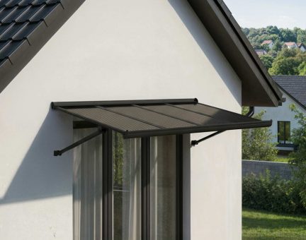 Augustine 3 ft. x 5 ft. Door Awning Kit - Black Structure & Opaque Grey Panels 