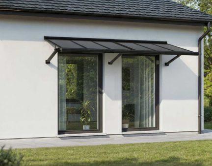 Augustine 3 ft. x 7 ft. Door Awning Kit - Black Structure & Opaque Grey Panels 