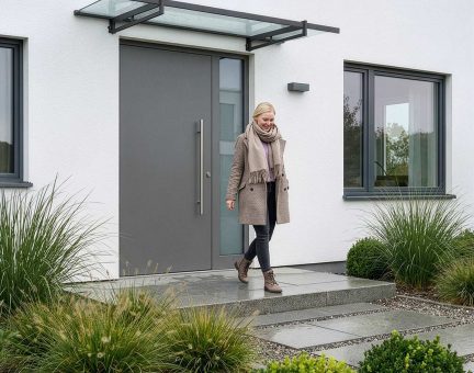 Bremen Rechteckvordach 205 cm x 93,5 cm x 19 cm in Grau, mit Transparente Paneele