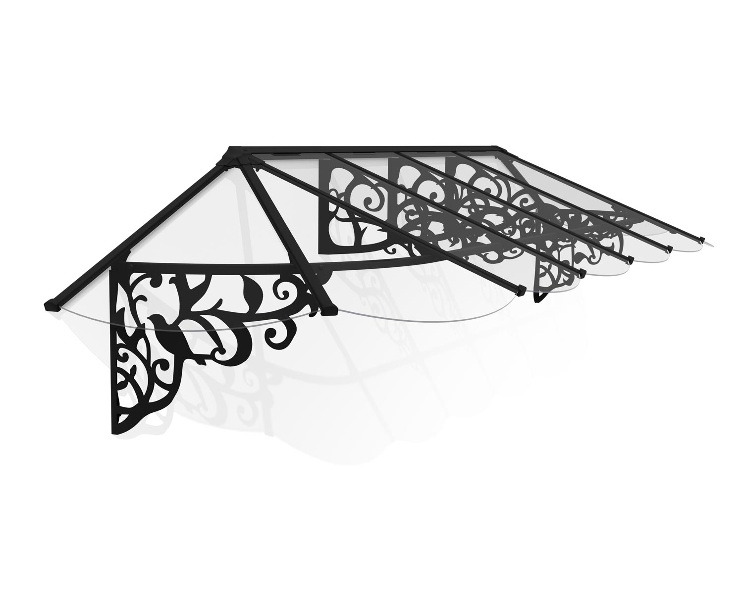 Door Awning Lily 3 ft. x 12 ft. Black Structure & Clear Glazing