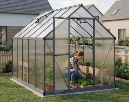 Mythos Gewächshaus 185x306 cm - Grau Aluminiumrahmen mit Polycarbonatplatten