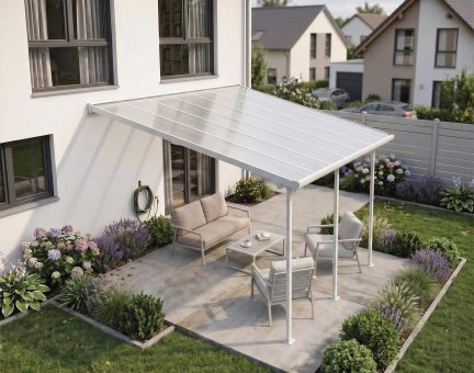Feria Terrassenüberdachung in Weiße, 4,25m x 3m mit Transparente Paneele