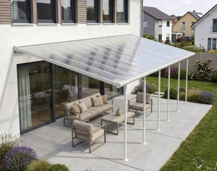 Feria Terrassenüberdachung in Weiße, 8,51m x 3m mit Transparente Paneele
