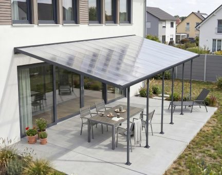 Feria Terrassenüberdachung in Grau, 8,51m x 3m mit Transparente Paneele