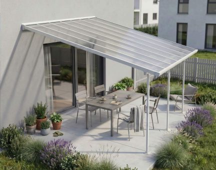 Feria Terrassenüberdachung in Weiße, 4,25m x 3,85m mit Transparente Paneele