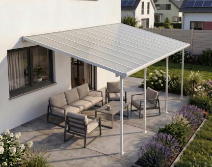 Feria Terrassenüberdachung in Weiße, 7,30m x 3m mit Transparente Paneele