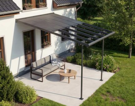 Sierra Cabrio 314m x 299m Terrassenüberdachungs-Bausatz - Graue, Undurchsichtige graue 