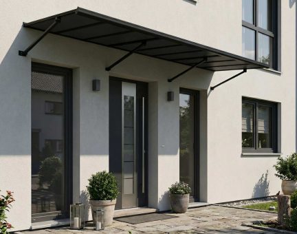 Augustine 333 cm x 90.5 cm x 50 cm Türvordach-Bausatz Kit - Schwarz Struktur & Undurchsichtige graue Paneele 