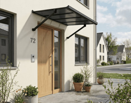 Augustine 147 cm x 90.5 cm x 50 cm Türvordach-Bausatz Kit - Schwarz Struktur & Undurchsichtige graue Paneele 