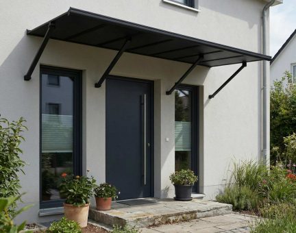 Augustine 258 cm x 90.5 cm x 50 cm Türvordach-Bausatz Kit - Schwarz Struktur & Undurchsichtige graue Paneele 