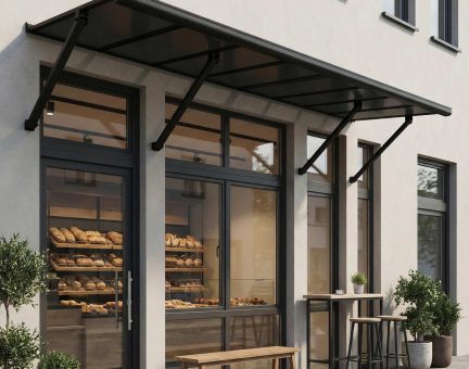 Augustine 294 cm x 90.5 cm x 50 cm Türvordach-Bausatz Kit - Schwarz Struktur & Undurchsichtige graue Paneele 