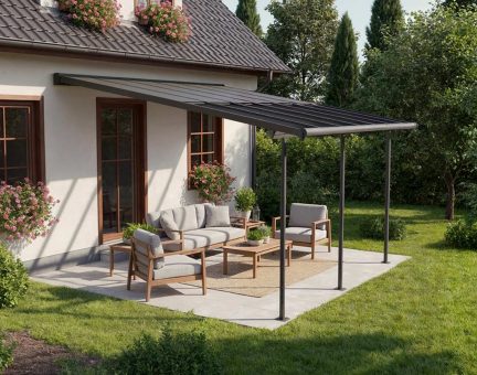 Sierra Cabrio 434m x 299m Terrassenüberdachungs-Bausatz - Graue, Undurchsichtige graue 