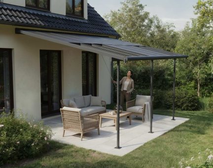 Sierra Cabrio 555m x 299m Terrassenüberdachungs-Bausatz - Graue, Undurchsichtige graue 