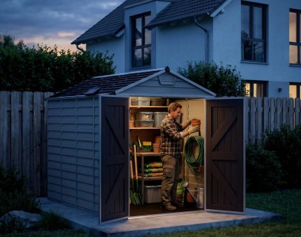 Skylight Kunststoff-Gerätehaus 185cm x 304cm, Tan Polycarbonatplatten + Solar LED Kit 