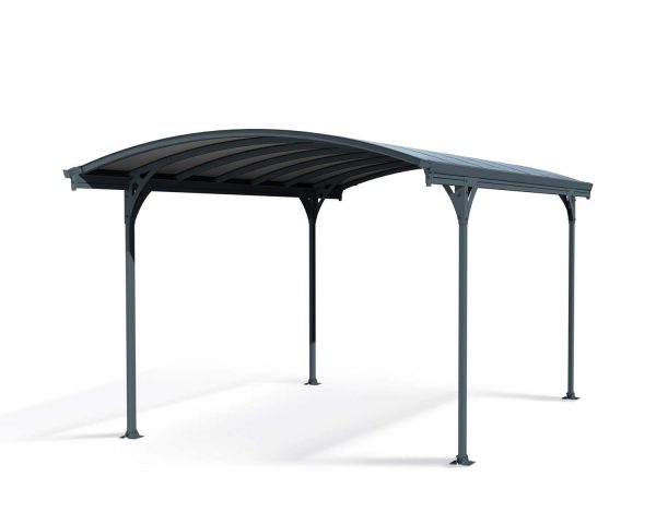 10ft x 17ft Vitoria carport with a sleek grey aluminum frame and polycarbonate roof, built for style and durability