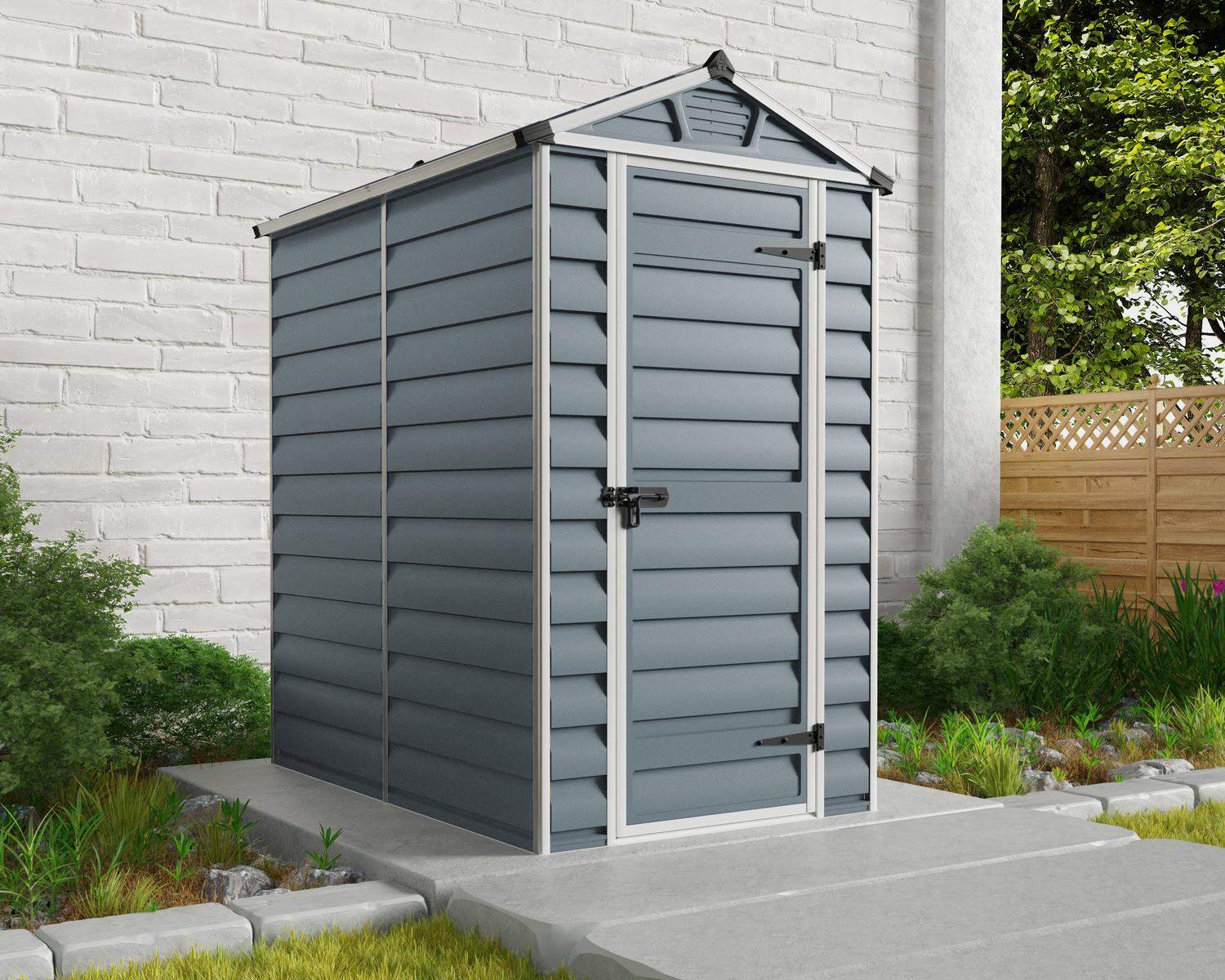 Skylight 4ft x 6ft grey garden shed with a sturdy aluminum frame and polycarbonate panels, offering reliable outdoor storage