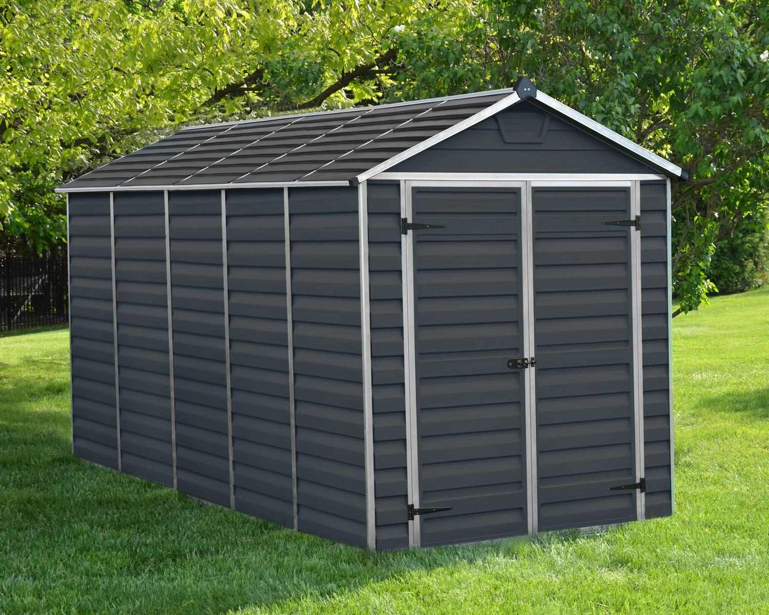 Skylight 6ft x 12ft Midnight grey garden shed with a durable aluminum frame and polycarbonate panels, offering large and reliable outdoor storage