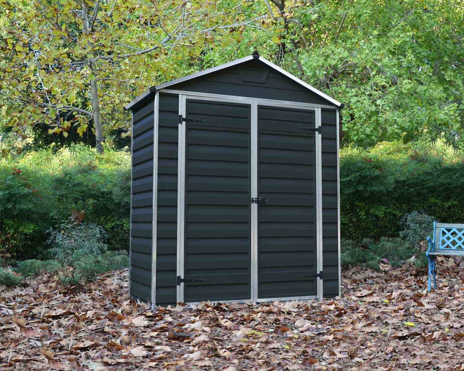 Skylight 6ft x 3ft Midnight grey garden shed with an aluminum frame and polycarbonate panels for durable outdoor storage