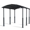 12ft x 17ft grey Alpine RV carport featuring a sleek aluminum frame and polycarbonate roof panels, highlighting its sturdy, modern design