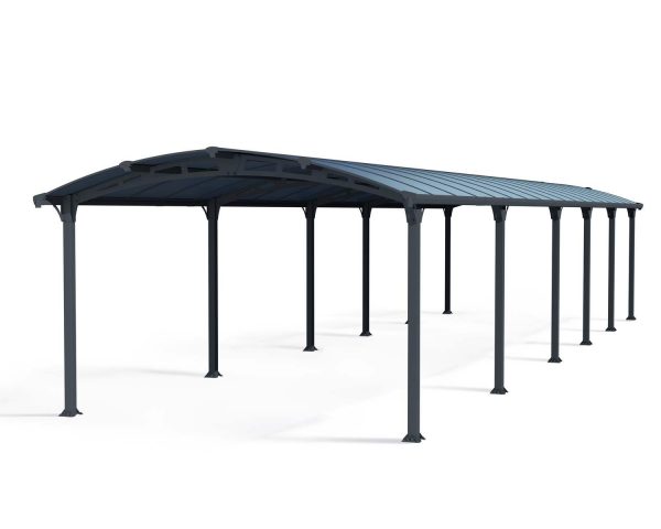 12ft x 42ft Arcadia carport with a sleek grey aluminum frame and durable polycarbonate roof, delivering optimal protection