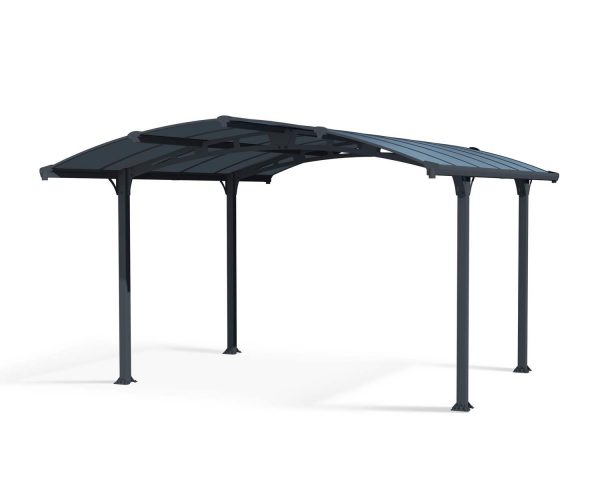 12ft x 14ft Arcadia carport featuring a robust grey aluminum frame and a sleek, modern polycarbonate roof