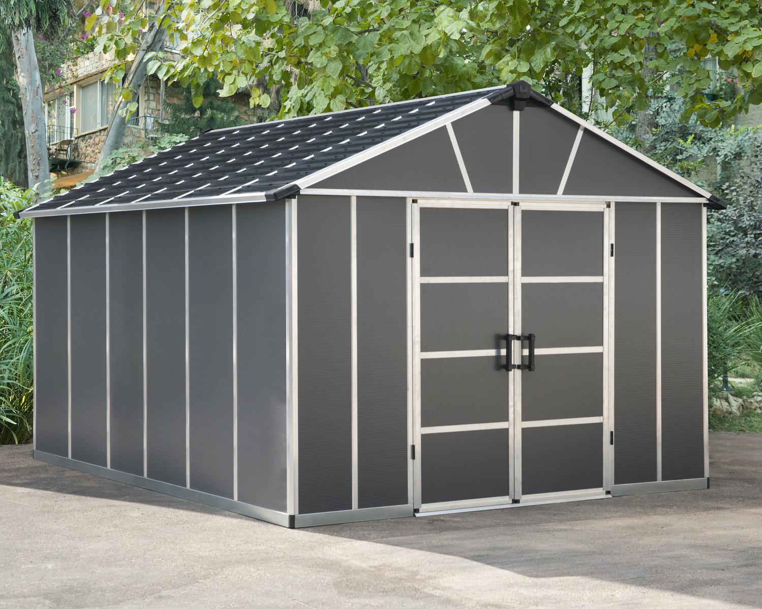 Yukon 11 ft. x 13.1 ft. Large Garden Storage Shed DarkGrey Polycarbonate Multiwalls And Aluminium Frame