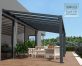 Grey Aluminium Patio Cover With Clear twin-wall polycarbonate roof panels on Deck Patio protect garden furniture