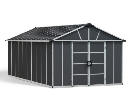 Large Plastic Storage Shed, Yukon 11 ft. x 21.3 ft. Dark Grey Polycarbonate Multiwalls And Aluminium Frame