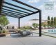 Grey Aluminium Patio Cover With Clear twin-wall polycarbonate roof panels on Beside Pool Patio protect garden furniture